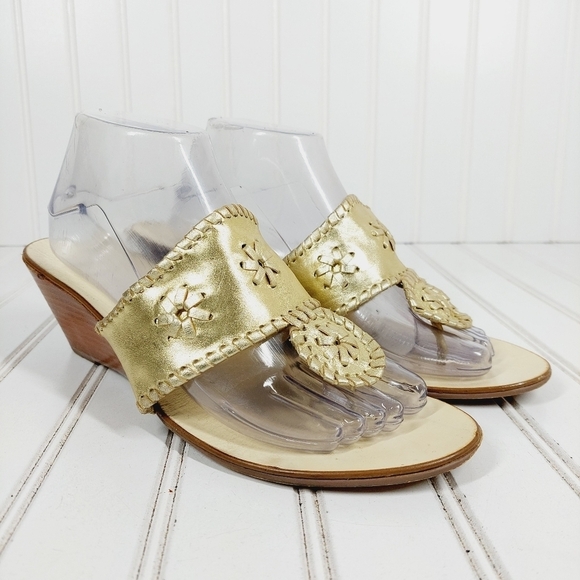 A. Giannetti Gold Leather Slip On Thong Wedge Heeled Summer Sandals C621 - Picture 4 of 12